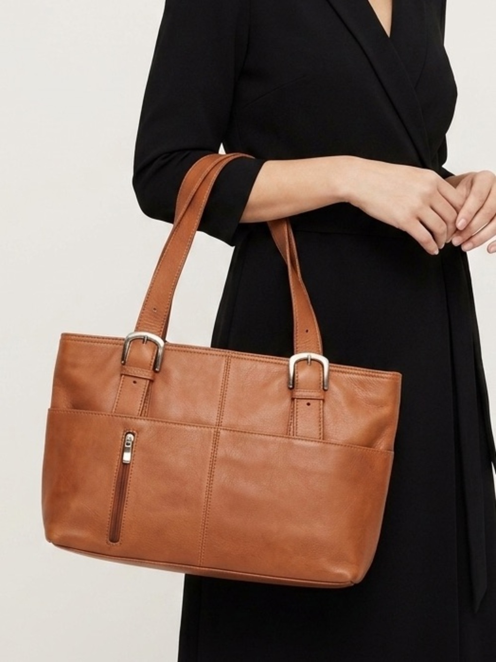 Women's Leather Shoulder Bag in Cognac Brown made in Columbia